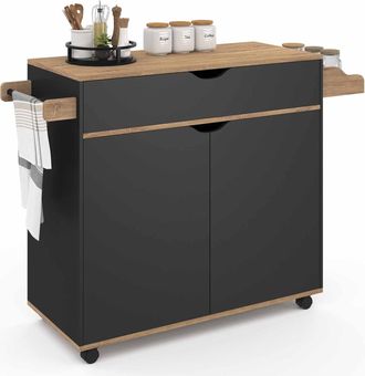 IDMarket Cosy Xxl L.90 Cm Aparador De Cocina Con Caj&oacute;n Negro Y Estantes Estilo Haya