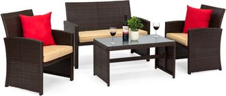 Best Choice Products 4-Piece Outdoor Wicker Patio Conversation Furniture Set w/ Table, Cushions
