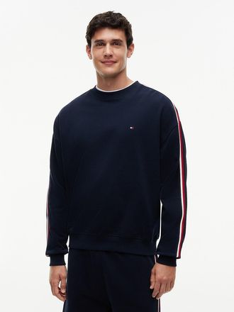 Tommy Hilfiger Mens Signature Stripe Terry Lounge Sweatshirt - Navy Blue - XL