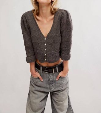 Free People Geo Floral Cardigan In Charcoal Grey