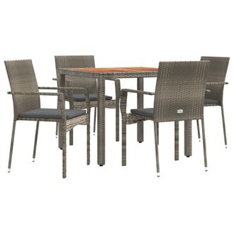 vidaXL Vidaxl - Set Comedor De Jard&iacute;n 5 Piezas Con Cojines Rat&aacute;n Sint&eacute;tico Gris