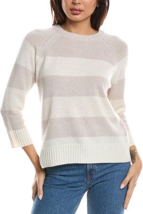 Fort&eacute; Cashmere 3 /4 Sleeve Wide Stripe Crewneck 100% Cashmere Sweater