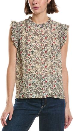 T Tahari Shirred Ruffle Sleeve Printed Woven Top