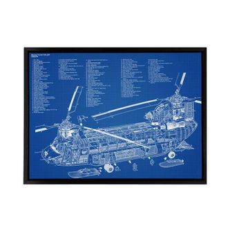 Artery8 Chinook Helicopter CH 47d Military Framed Canvas Wall Art Print in Blue | Size: W24 x H32