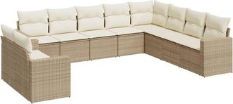 vidaXL Juego De Sof&aacute;s Jard&iacute;n Con Cojines Beige 10 Pzas Rat&aacute;n Sint&eacute;tico Vidaxl