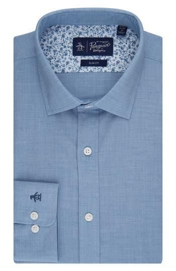 penguin dress shirt Original Men's EcoVero Oxford Long Sleeve 61 height StudioSuits- White Cotton Penguin Embroidered