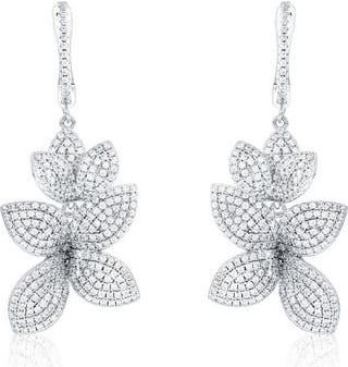 Suzy Levian Cubic Zirconia Flower Drop Earrings in White/Silver at Nordstrom Rack