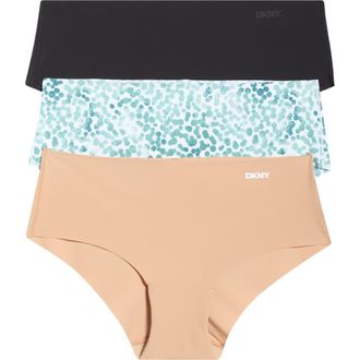 DKNY Litewear Cut Anywhere Assorted 3-Pack Hipster Briefs in Black/Glow/Watercolor Dot at Nordstrom, Size X-Large