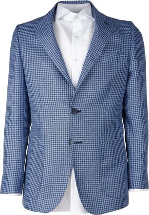 Made in Italy Pure Virgin Wool Houndstooth Blazer with Two-Button Closure