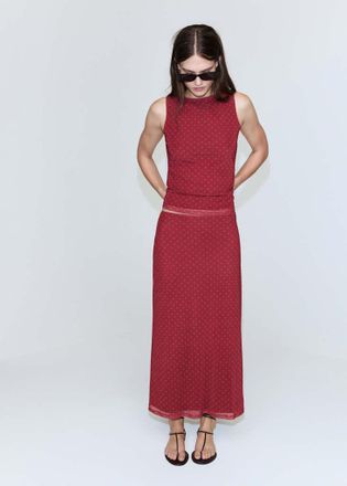 Mango Gonna in tulle stampata a pois rosso - Donna - XS - MANGO