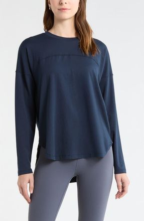 Zella Sueded High-Low Long Sleeve T-Shirt in Navy Sapphire at Nordstrom, Size Xx-Large