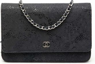 Chanel Borsa a tracolla CC in pelle di capra con catena e dettagli in pizzo 2013-2014 - Blu