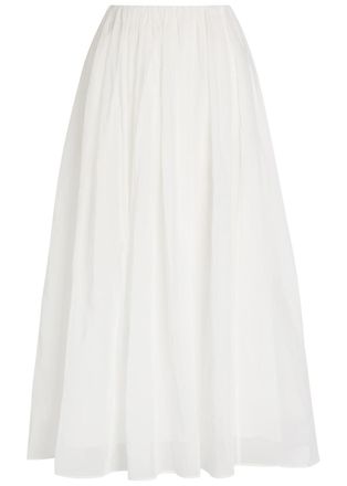 Brunello Cucinelli Gathered Cotton Midi Skirt - White - 44 (UK12 / M)