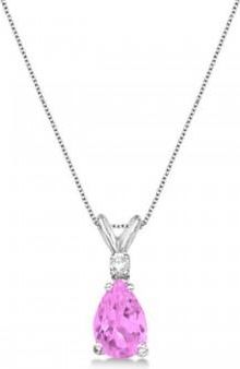 Allurez Pear Lab Pink Sapphire & Diamond Solitaire Pendant Necklace 14k White Gold (0.75ct)