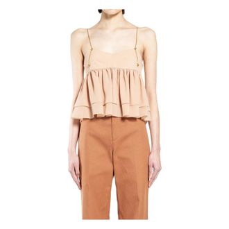 Chlo&eacute; Blouses, female, Pink, Size: S Sleeveless Ruffle Top