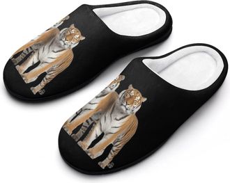 Generic Two Tigers Funny Mens Cotton Slippers Soft Non-Slip Rubber Sole House Slipper Indoor Outdoor