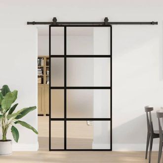vidaXL Puerta Corredera Herrajes Negro 102,5x205 Cm Vidrio Templado Vidaxl