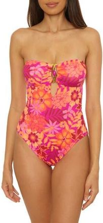 BECCA by Rebecca Virtue Copacabana Bandeau One-Piece Swimsuit in Pink Multi at Nordstrom Rack, Size Large