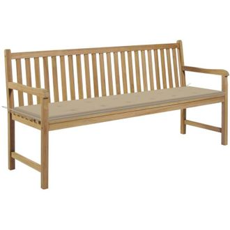 vidaXL Banco De Jard&iacute;n Madera Maciza Teca Con Coj&iacute;n Beige 175 Cm Vidaxl