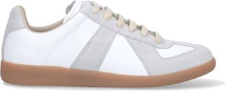 Maison Margiela White Leather Sneakers with Gray Suede Detailing