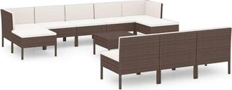 vidaXL Set Muebles De Jard&iacute;n 11 Pzas Y Cojines Rat&aacute;n Sint&eacute;tico Marr&oacute;n Vidaxl