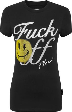 Philipp Plein Tops, Dames, Zwart, S, Katoen, T-Shirt Slim Fit Smile
