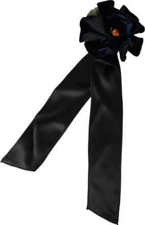 Dolce & Gabbana Mens Black Silk Gold Brass Floral Hair Pin Brooch Viscose Cupro Iron Accessory