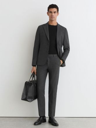 Reiss Charcoal Grey Graduate Tailored-fit Suit Trousers, 36