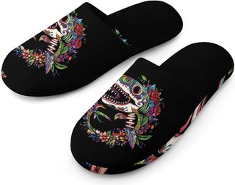 Generic Shark Sugar Skull Mexico Dia De Los Cotton Slippers for Men Memory Foam House Slippers Soft Anti-skid Sole Indoor Outdoor Shoes