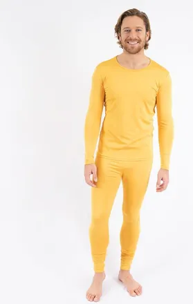 Leveret Mens Two-Piece Thermal Long Sleeve Solid Pajamas in Mustard at Nordstrom, Size Xx-Large