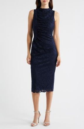 Vince Camuto Lace Sleeveless Sheath Midi Dress in Navy at Nordstrom Rack, Size 8
