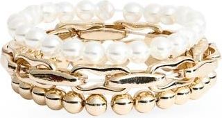 Cara Set of 3 Faux Pearl & Chain Bracelets in Gold/Ivory at Nordstrom Rack