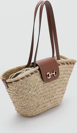 Mango Borsa di paglia media fibra naturale marrone medio - Donna - Taglia unica - MANGO