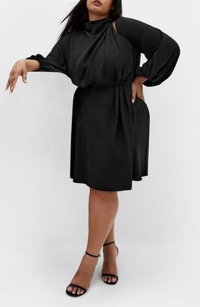 City Chic Jaylee Shoulder Cutout Long Sleeve Dress in Black at Nordstrom, Size Xxl