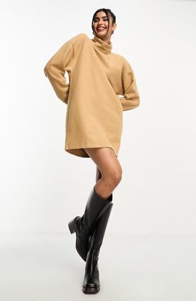 Asos Long Sleeve Fleece Turtleneck Sweater Dress in Brown at Nordstrom, Size 2 Us