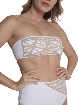 Sauipe Swimwear Lillian Strapless Bikini Top In White/camel