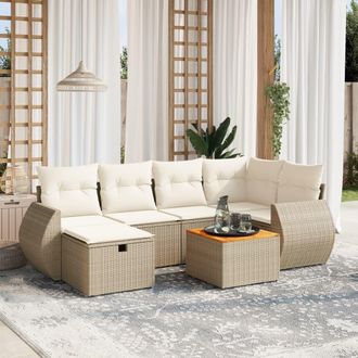 vidaXL Vidaxl - Set Sof&aacute;s De Jard&iacute;n 7 Piezas Y Cojines Rat&aacute;n Sint&eacute;tico Beige