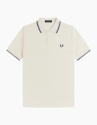 Fred Perry Mens Fred Perry Twin Tipped Polo Shirt Ecru/Dusky Blue/French Navy - Tan - Size: 44