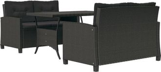 vidaXL Set Comedor De Jard&iacute;n 3 Pzas Con Cojines Rat&aacute;n Sint&eacute;tico Negro Vidaxl