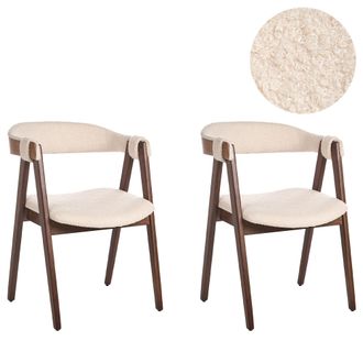 Beliani Beliani - Conjunto De 2 Sillas De Comedor Estilo Retro Asiento Tapizado Boucl&eacute; Madera Oscura Y Beige Maroa