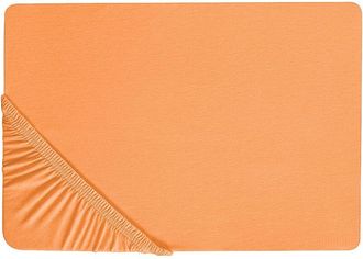 Beliani S&aacute;bana De Algod&oacute;n Naranja 160 X 200 Cm Ajustable Bordes El&aacute;sticos S&oacute;lido Janbu