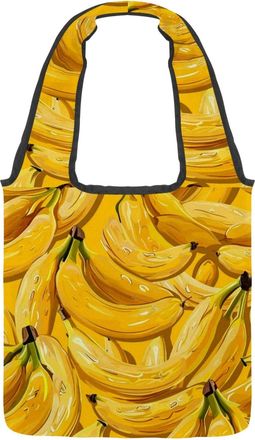 Generic Golden Banana Reversible Canvas Shoulder Tote - Double-Sided Print, 12oz Cotton, 27cm Drop, Fold-Flat Bag for Travel, Shopping, Street Outings
