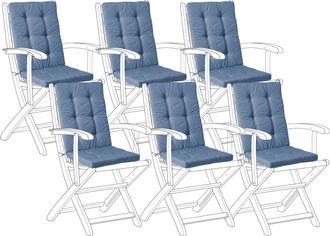 Beliani Conjunto De 6 Cojines Para Silla De Jard&iacute;n Asiento Y Respaldo Acolchado Con Reposacabezas Azul Java/amantea Premium