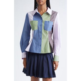 Stine Goya Stripe Peplum Organic Cotton Shirt in Blue Multi Stripes Mix at Nordstrom Rack, Size Medium