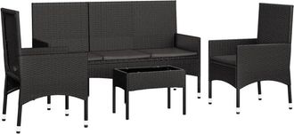 vidaXL Juego De Jard&iacute;n Con Cojines 4 Piezas Rat&aacute;n Sint&eacute;tico Negro Vidaxl