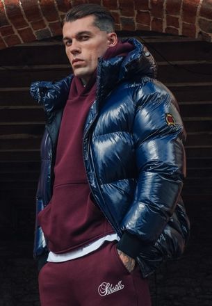 Siksilk Hombres Azul Alto Brillo Chaqueta Puffer M