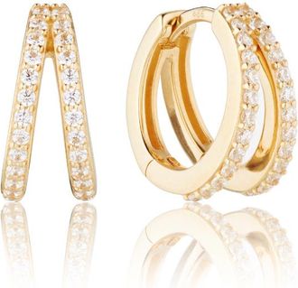 Lily & Roo Gold Double Diamond Style Huggie Hoop Earrings