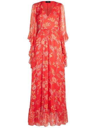 Etro floral-print silk dress - Red