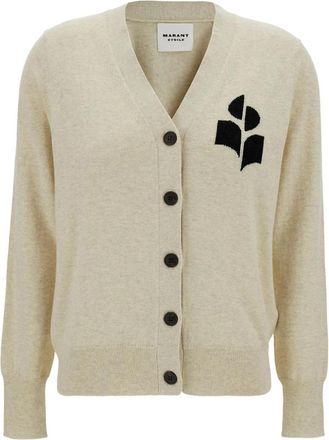 Isabel Marant Beige Cardigan V-Hals Sweater - Dames - Vesten - Beige - S - Katoen - Truien & Vesten