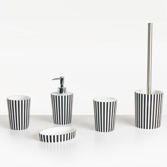 Beliani Beliani - Conjunto De Accesorios De Ba&ntilde;o Jabonera Dispensador De Jab&oacute;n Escobilla De Inodoro Vaso Soporte Para Cepillos De Dientes Blanco Y Negro Lirca